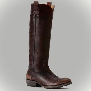 AMAZING FRYE Carson Tall Riding Boot Dark Brown Leather Like New - Antique Stone